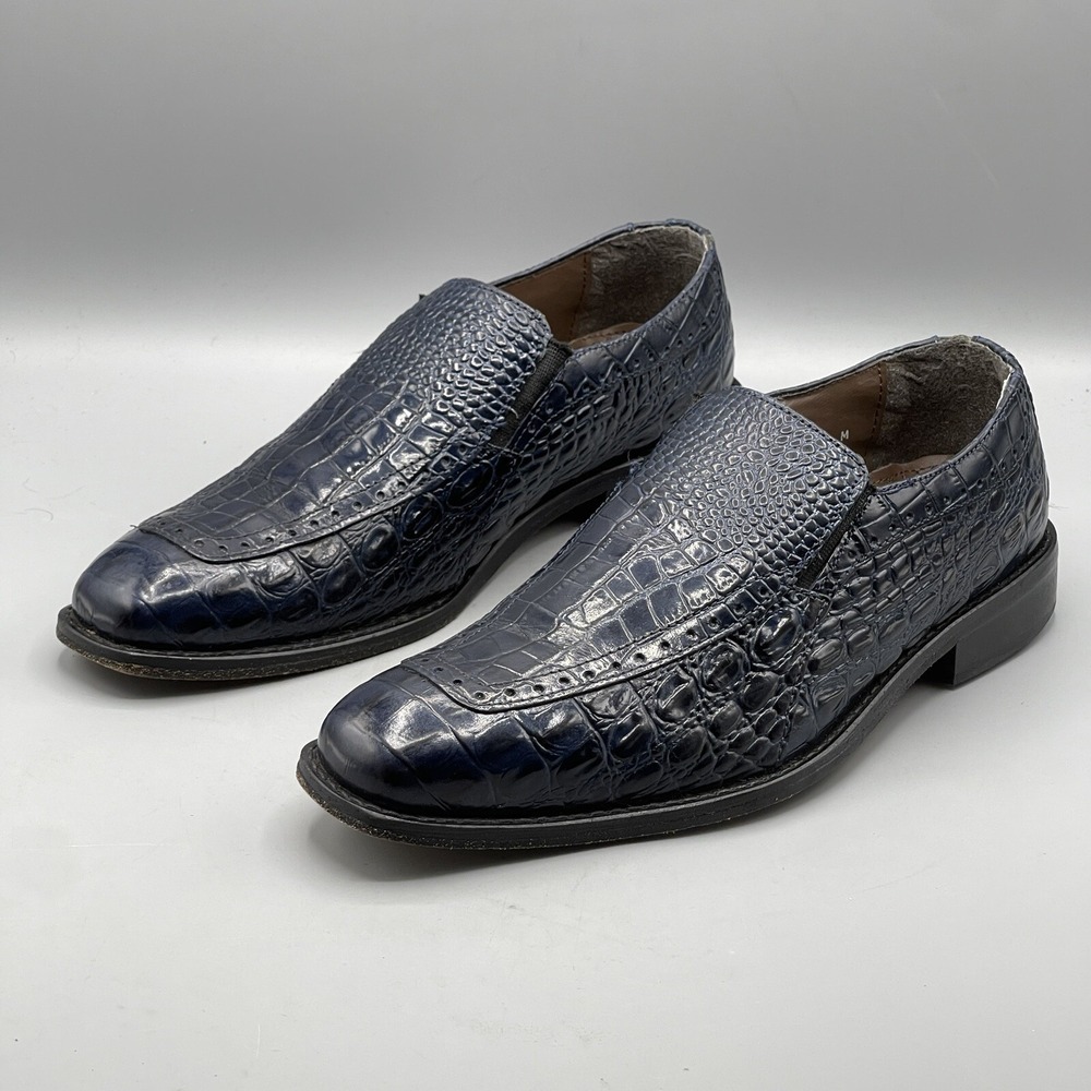 Stacy Adams Men's 7 Shoes Blue Slip On Leather Croc Print Navy Tedesco 24903